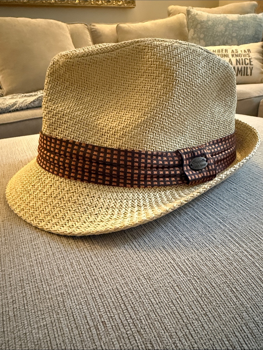 Cappello Straw Fedora with Checked Band